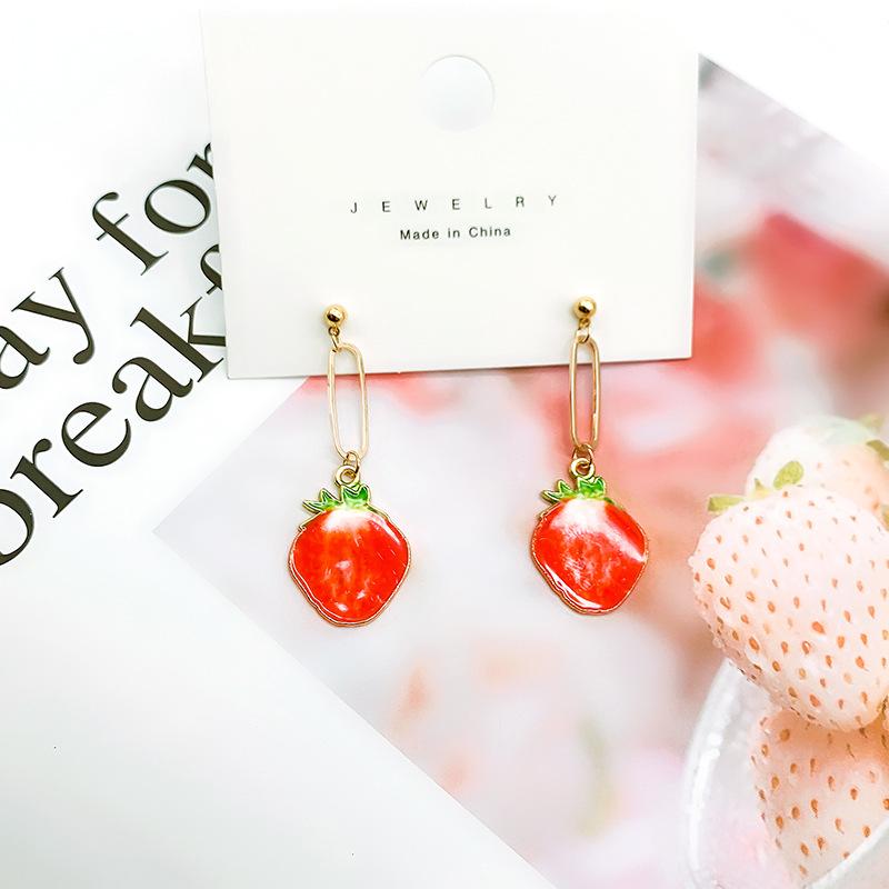 Summer Small Fresh And Cute Fruit Ear Studs Watermelon Strawberry Apple Long Earrings Temperament Earrings Earrings Earrings Female