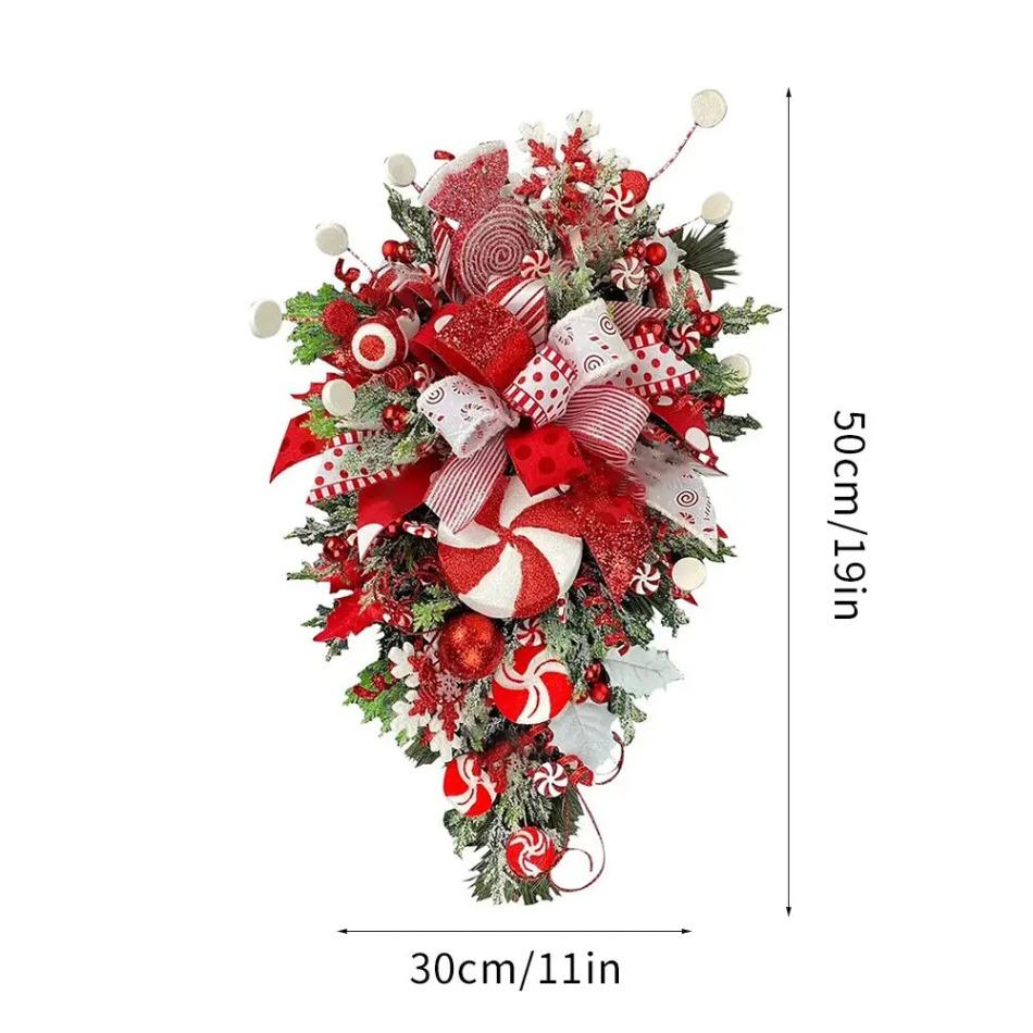 1 Stück Weihnachtskranz Girlande Zuckerstange Schleife Ornament Weihnachten Haustür Hängend Wand Heimdeko
