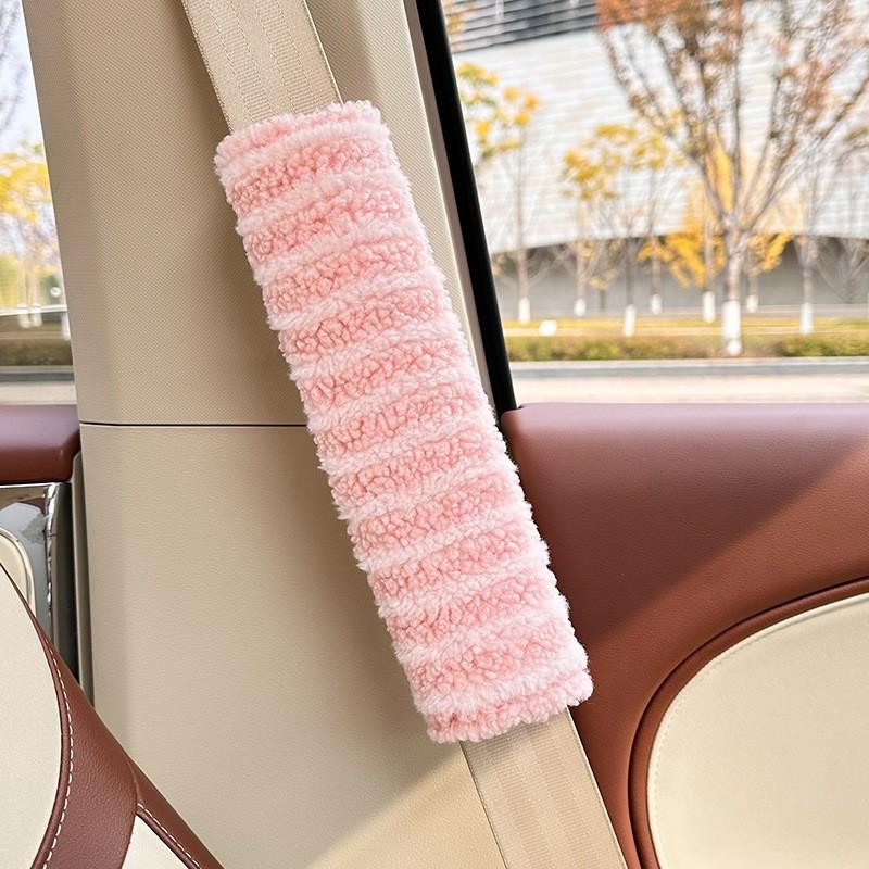 

Cute doll car tissue box cartoon car tissue hanging bag plush doll car paper bag hanging type Moon velvet striped shoulder pad - pink