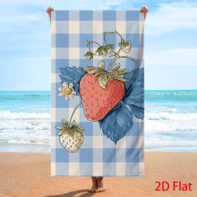 Cute Sliced Strawberry Print Beach Towel Absorbent Quick Dry Sandproof Towel Sweet Fruit Pattern Summer Towel for Beach