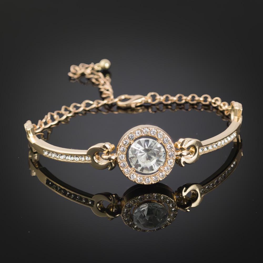 Korean-Style Zircon Gem Alloy Bracelet with Adjustable Buckle and Eight Hearts Eight Arrows Design