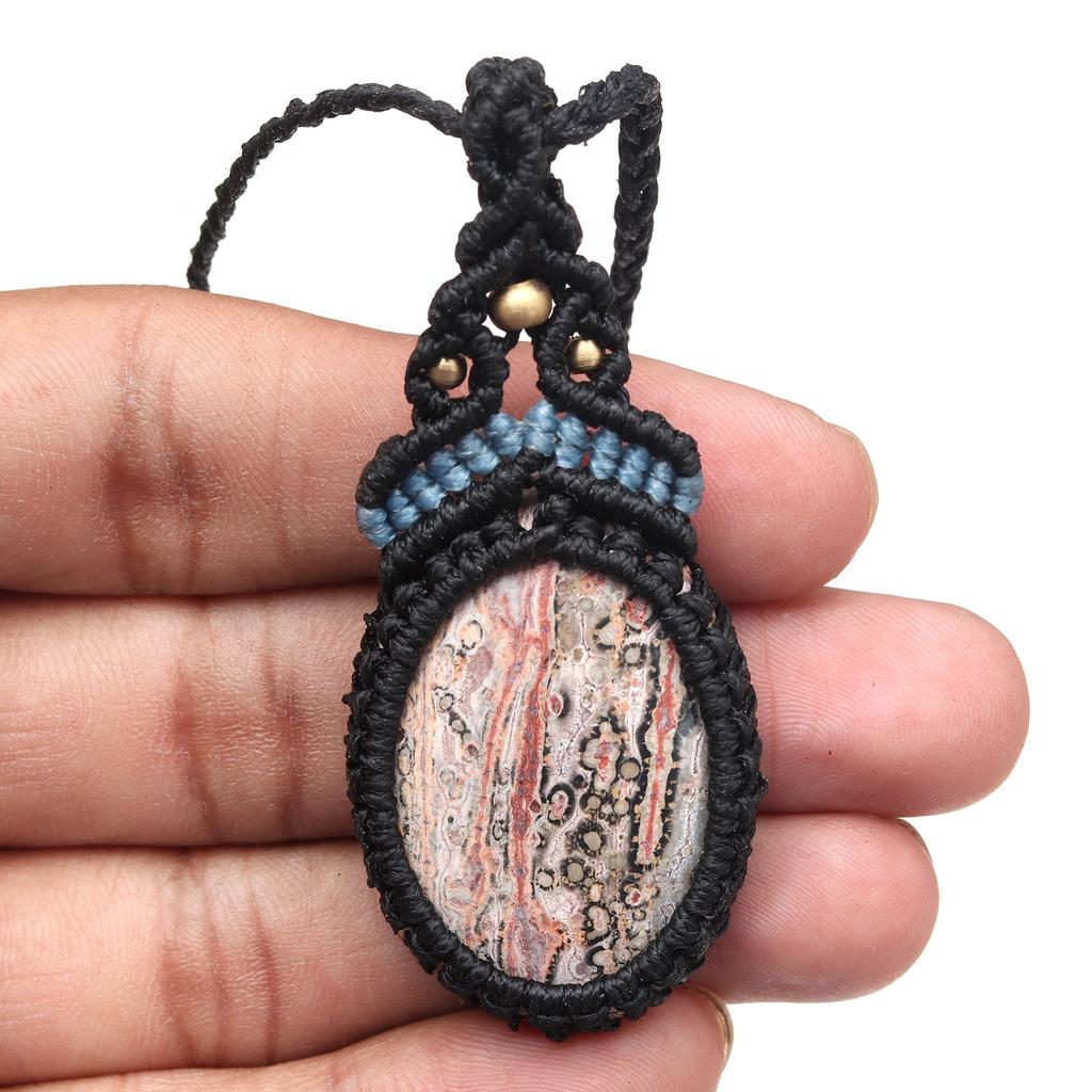 Jasper Leopard Skin Jewelry Necklace Gemstone Macrame Thread Handmade 20-36''Ad