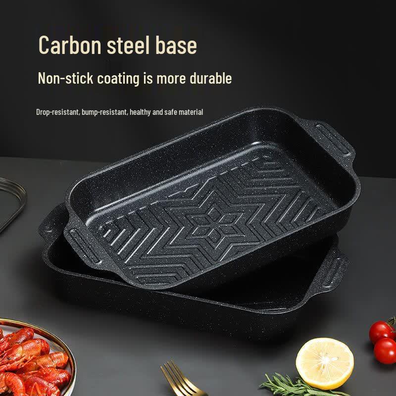Carbon Steel Non-Stick Rectangular Roasting Fish Pan with Lid