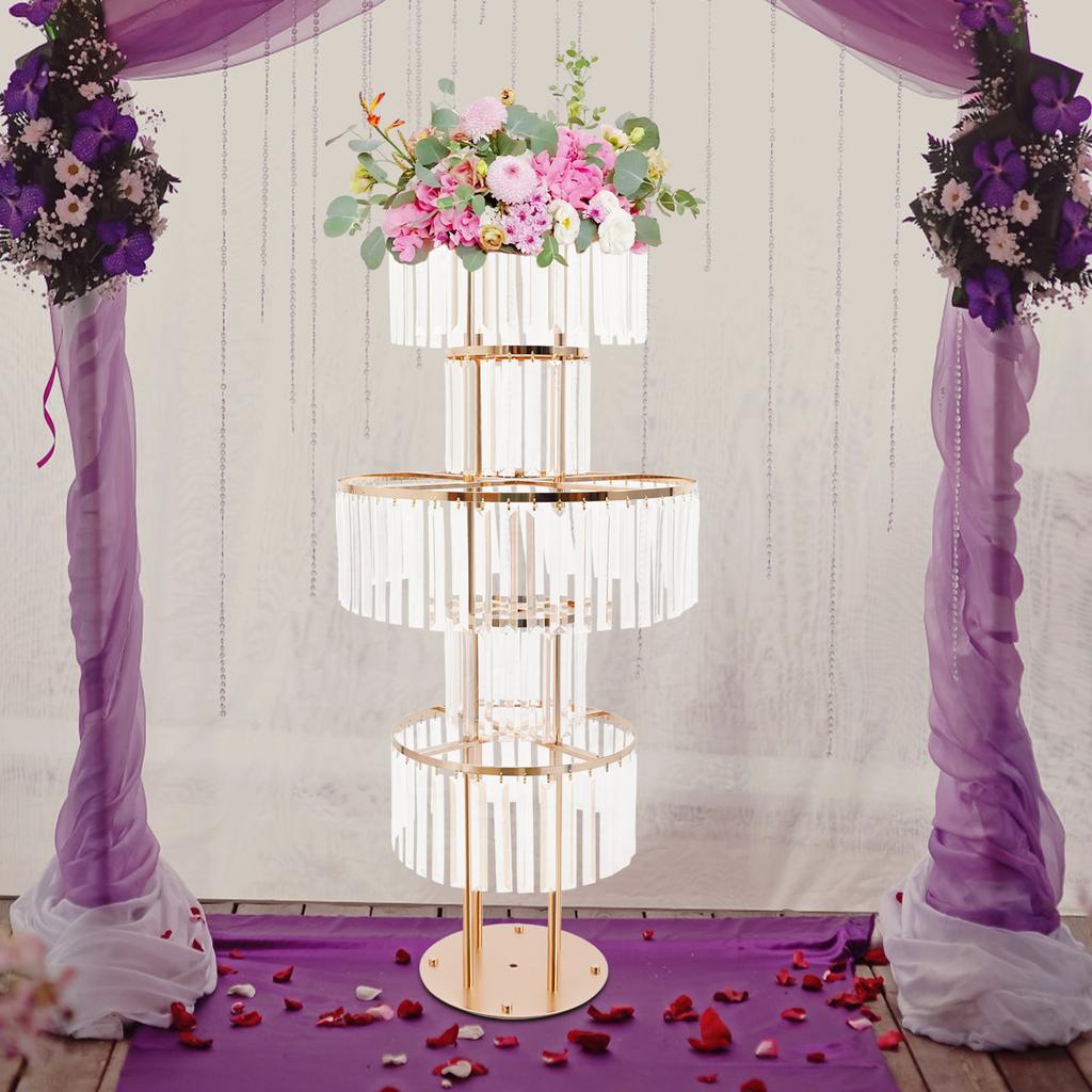5-Tier Gold Crystal Flower Stand for Wedding Decor, Elegant Acrylic Iron Flower Holder, Modern Tabletop Display Rack for Party