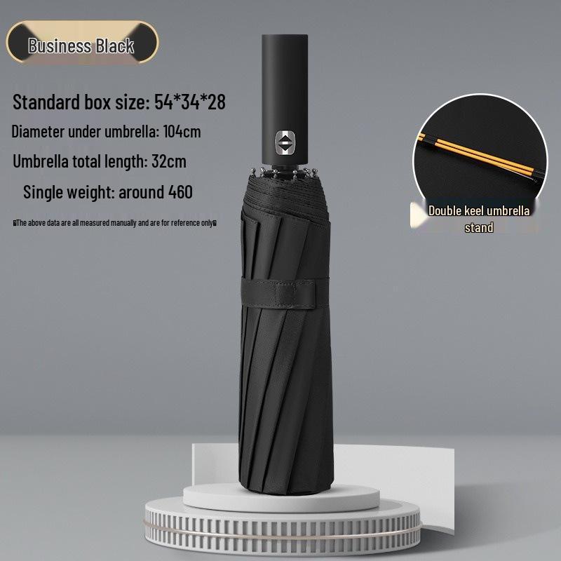10-Rib 280T Pongee Automatic Three-Fold Inverted Umbrella with Silicone Strap Handle for Sun and Rain