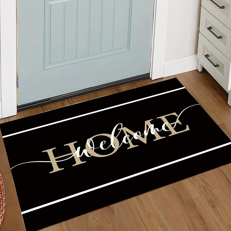 Modern HOME Welcome Rug Black Gold Entryway Doormat NonSlip Easy Clean Stylish Decor Carpet for Living Room Bedroom Pet Friendly
