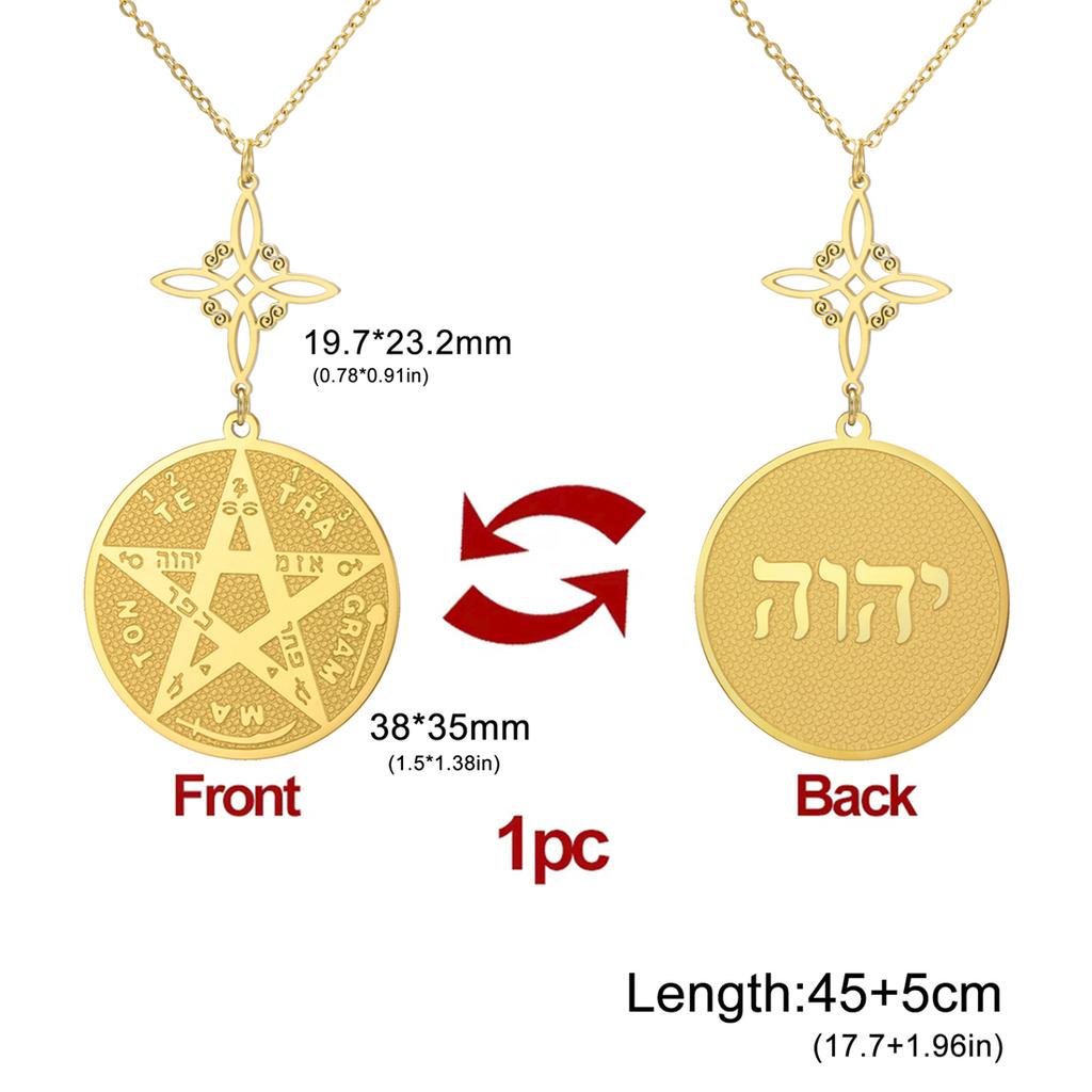  God Name Tetragrammaton Pentacle Necklaces Stainless Steel Sacred Witch Knot Pendant Chain Solomon Seal Amulet Jewelry