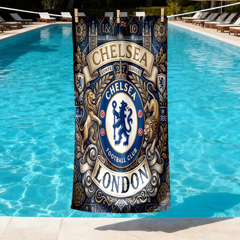 Chelsea FC Print Beach Towel Design, Soft, Lightweight. for Home Bathroom, Spa, Pool, Yoga, Surfing, Camping, Gift for Family, Friend