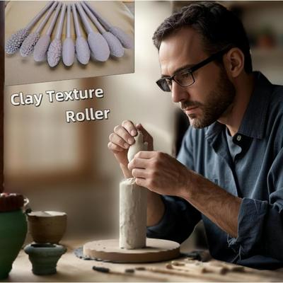 Oval Clay Texture Roller Set with Modeling Tools - Premium Clay Sculpting Kit for Ceramics, Polymer Clay Art, DIY Pottery Making