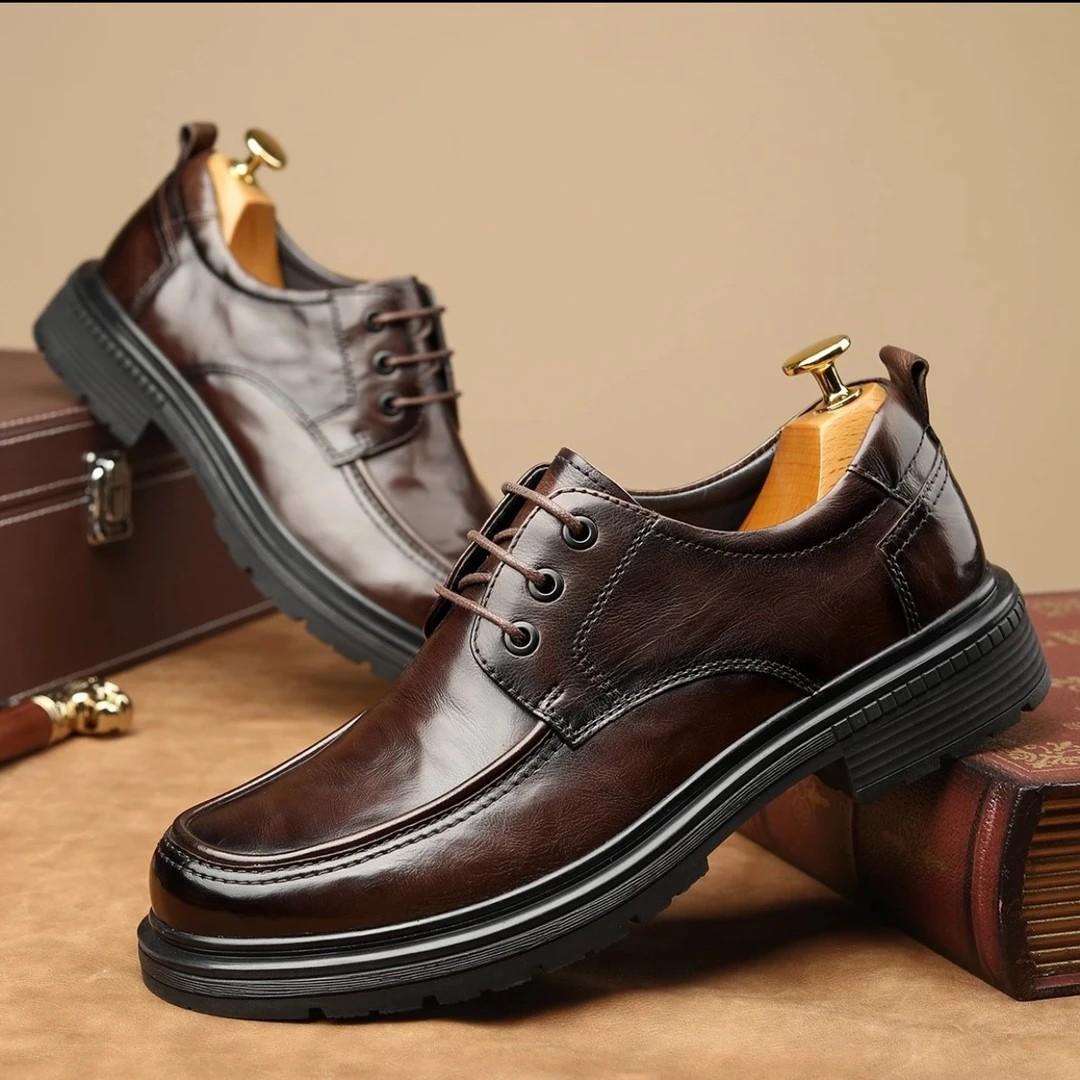

Spring new men s shoes wear-resistant casual comfortable breathable thick-soled high-end formal men s leather shoes 44 коричневий