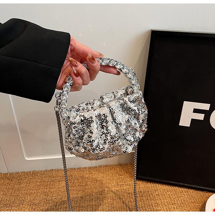 Glamorous Sequin Chain Bucket Bag Women's Urban Minimalist Shoulder Bag