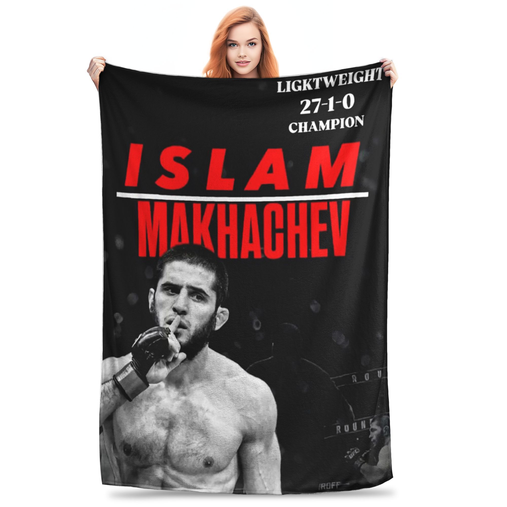 Flannel Throw Blanket Islam Makhachev Russian Fighter Boxer Warm Plush Blankets Soft Bedding for Living room Home Picnic Couch Size: 75*100cm, Weight: 230 GSM