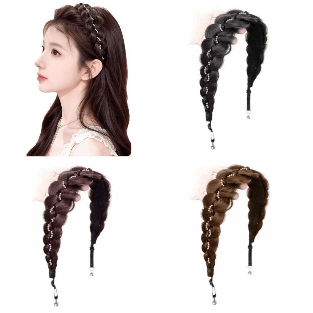 Pearl Adjustable Fishtail Braid Headband Easy Wig Headband Suitable for Daily and Casual Wear