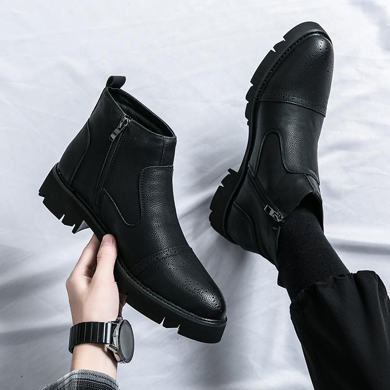 New Men's Shoes Brand Mens Casual Chelsea Boots Mens Lace-Up Solid Color Outdoor Boots Male Comfortable Motorcycle Ankle Boots
