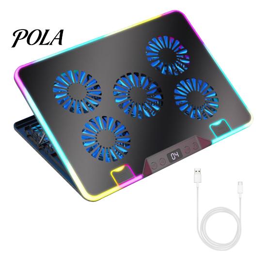 Laptop Radiator Cooler Stand Digital Display Height Adjustable Low Dynamic Lighting Noise Portable Notebook Gaming Cooling Pad Slim