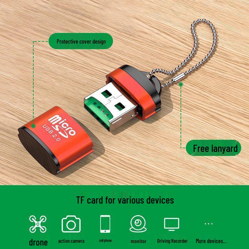 USB2.0 Mini TF-Kartenleser mit Aluminiumgehäuse & Kette - Universell für Mobiltelefone & Computer