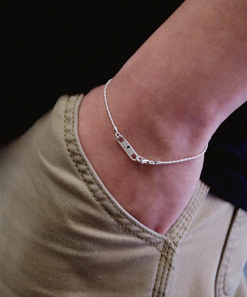Valik [925 Silver] No. 84 Green Tag Rope Chain Bracelet