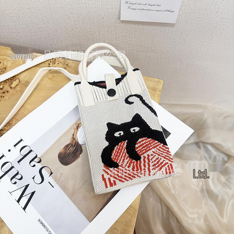 Cute Cartoon Dopamine Knit Crossbody Phone and Coin Bag