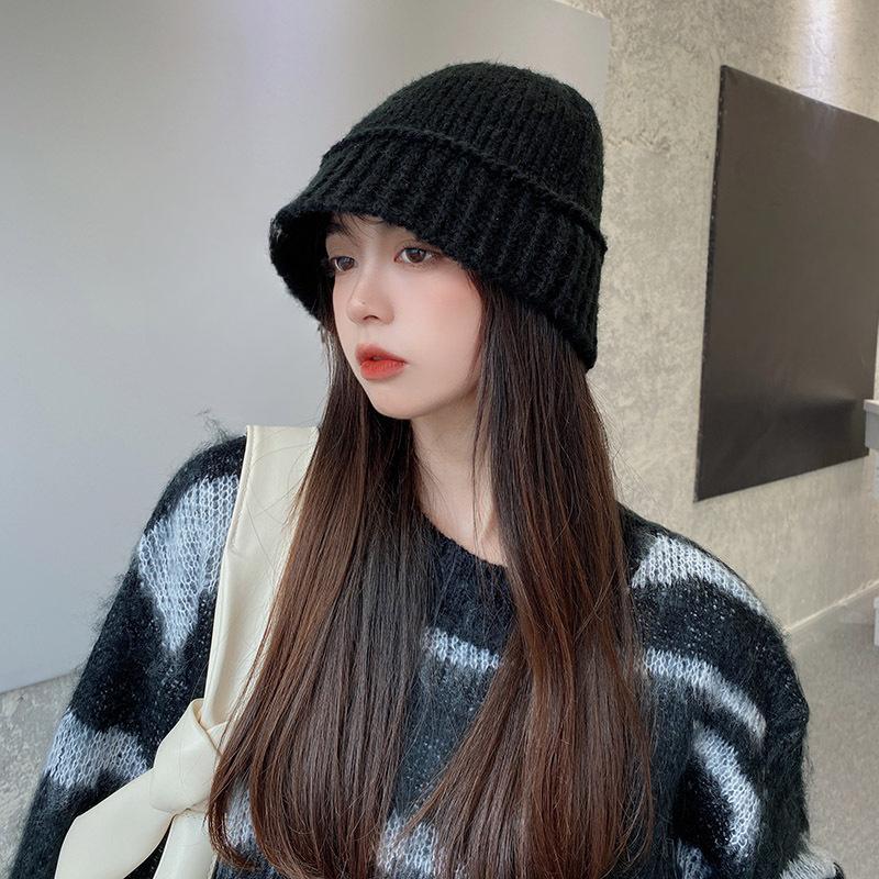 Women's Korean Dongdaemun Same Style Wool Fisherman Hat Autumn and Winter Korean Version Showing Face Small Warm Knitted Bucket Hat Trendy