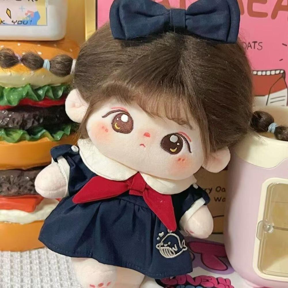 1 Set Bow Hair Band 20Cm Cotton Doll Clothes Whale Pattern School Uniform Cotton Doll'S Dress Mini Outfit Plush Doll Clothes