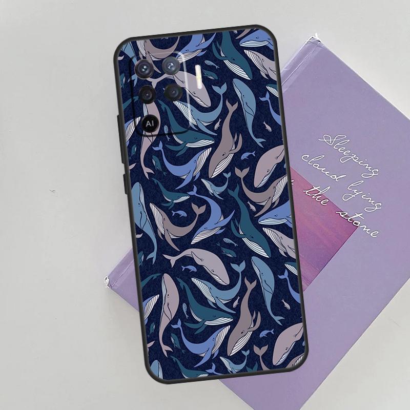 Beautiful Blue Whale Painting Case For Oppo A15 A16 A17 A52 A72 A76 A96 A74 A94 A53 A54S A57S A58 A78 A98 A77 Phone Cover