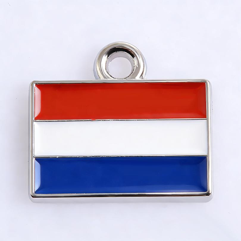 5pcs/Lot Different Countries Flags Enamel Charms For Jewelry Making Supplies Rectangle Silver Color Pendants Handmade Materials
