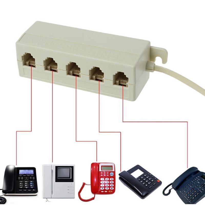 Rj11 Jack 5 Way Outlet Telephone Modular Line Splitter Plug Adapter 6P4C