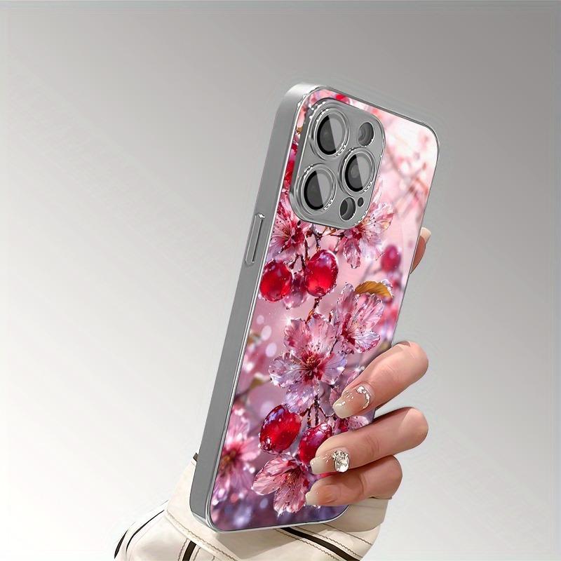 Pink Waterdrop Cherry Blossoms Pattern Tempered Glass Phone Case For iPhone 17 16 15 14 13 12 11 Pro Max 16 Plus 17 Air Cover