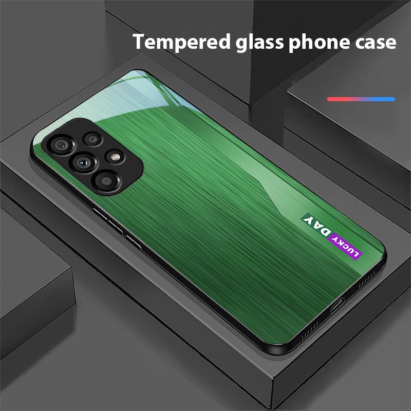 Wood Grain Striped For Samsung Galaxy S 8 9 10 20 Plus 21 FE 22 23 24 Ultra S7 Edge Black Tempered Glass Phone Case Hard Shell