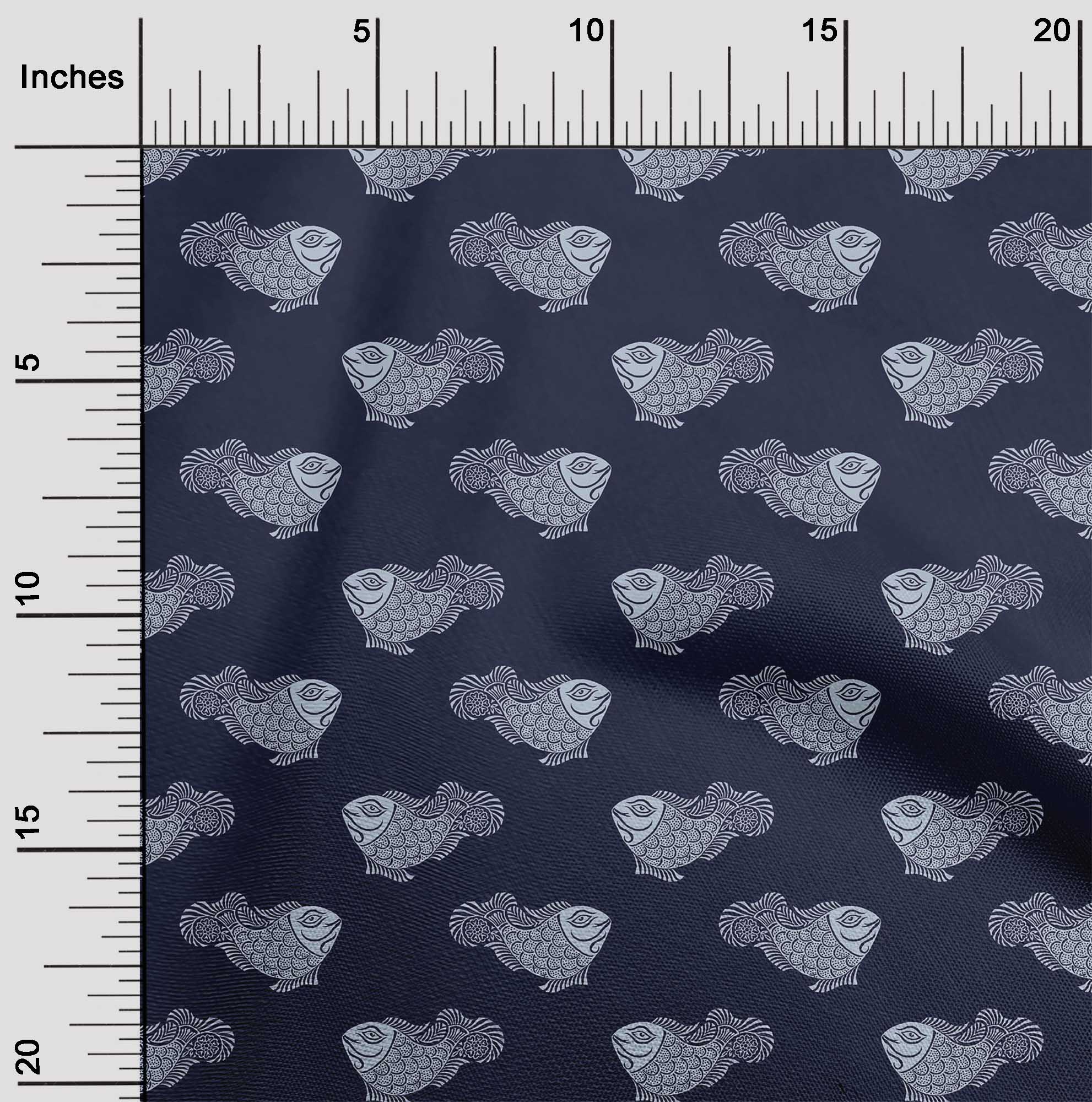 

OneOone Cotton Flex Fabric Decor Fabric Fish Block Printed BTY шириною 40 дюймів 42 Inch - Viscose Chiffon синій