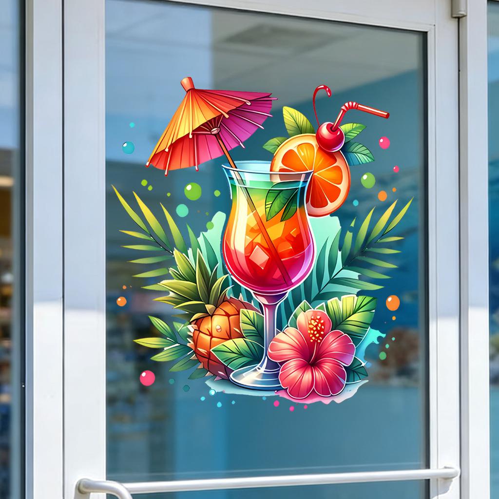 Creative Tropical Cocktail Static Cling Wall Sticker Self Adhesive Removable for Kitchen Bathroom Home Decor