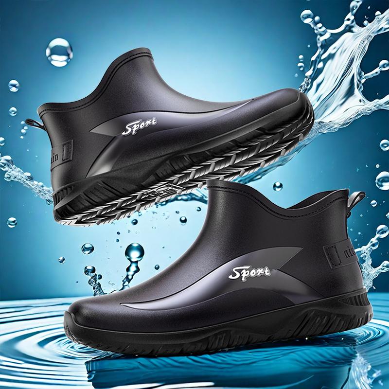 Fashion Men Short Tube Rain Boots Fashionable Waterproof Rain Boots Fashionable Anti Slip Kitchen Work Shoes Warm Low Top Water Shoes