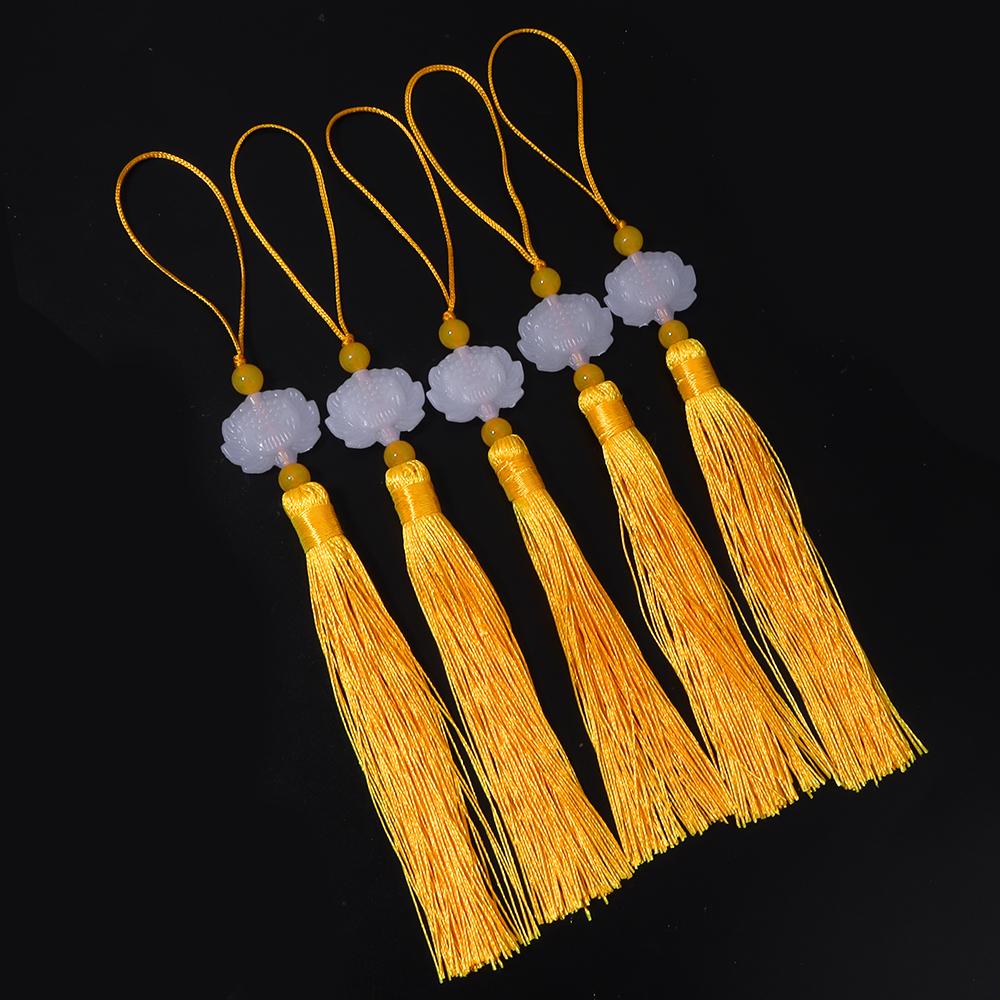 10pcs 23cm Tassel Silk Fringe Trim Colorful Handmade White Jade Lotus Tassels For DIY Bookmarks Souvenir Home Party Gift Decor
