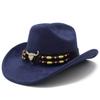 European and American Retro Ethnic Style Suede Top Hat Fashion Big Eaves Western Cowboy Hat Personalized Bull Head Tibetan Jazz Hat