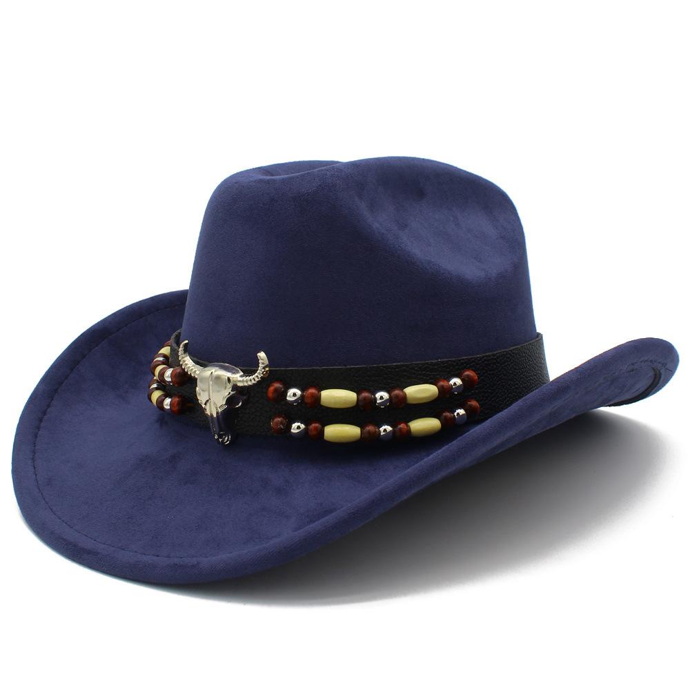 European and American Retro Ethnic Style Suede Top Hat Fashion Big Eaves Western Cowboy Hat Personalized Bull Head Tibetan Jazz Hat