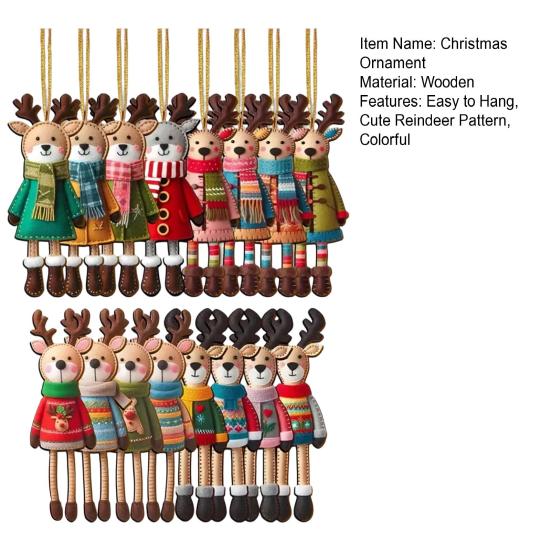 Weihnachts Rentier Hängeornamente 2D Holz Rentier Dekorationen Bunte Rentier Ornamente
