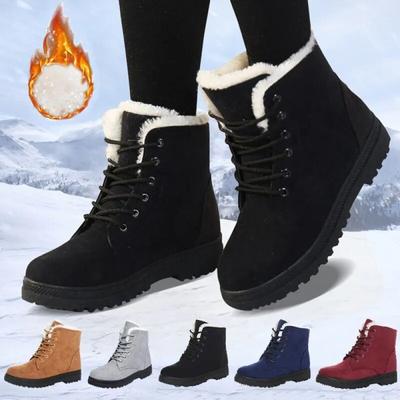 Femmes bottes d'hiver dames bottes de neige à lacets bottines femme antidérapant en peluche fourrure chaussures garder au chaud cheville Botas grande taille 35-43