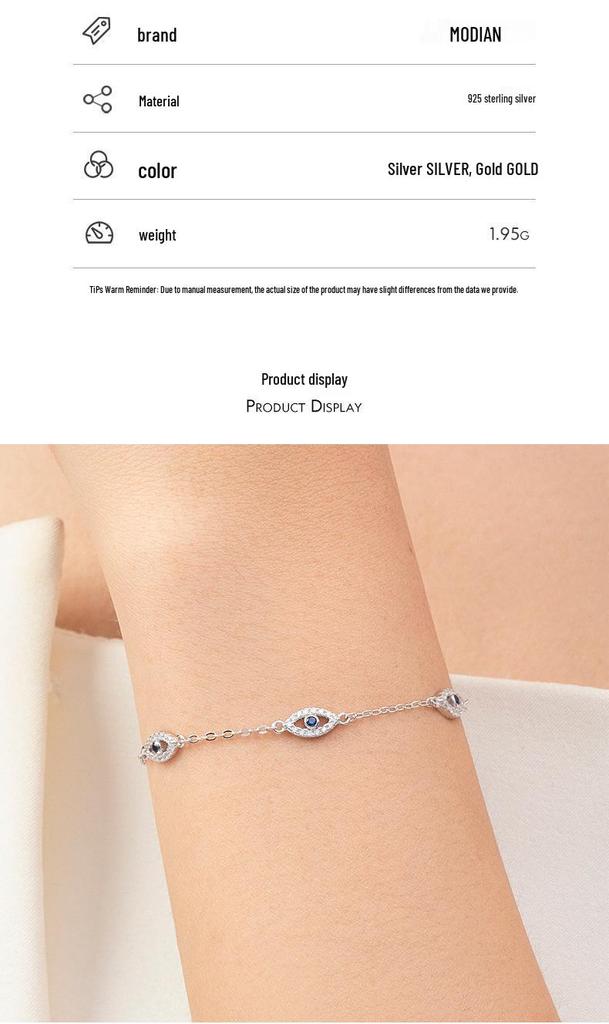 Modian S925 Sterling Silver Devil's Eye Diamond Bracelet for Women - Light Luxury European American Style.