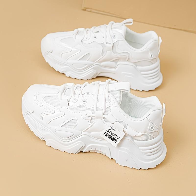 Women's solid color mesh shoes sneakers lace-up thick-soled soft-soled walking comfort shoes low-top breathable training shoes