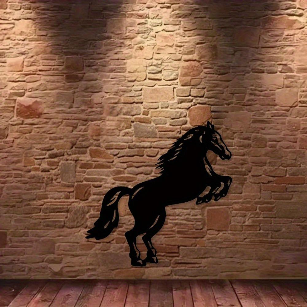 Vintage Metal Horse Wall Art, Black Iron Decor Sign, 2D Flat Frameless Plaque for Garden Patio Home, Housewarming Gift, Boy Jumping Design