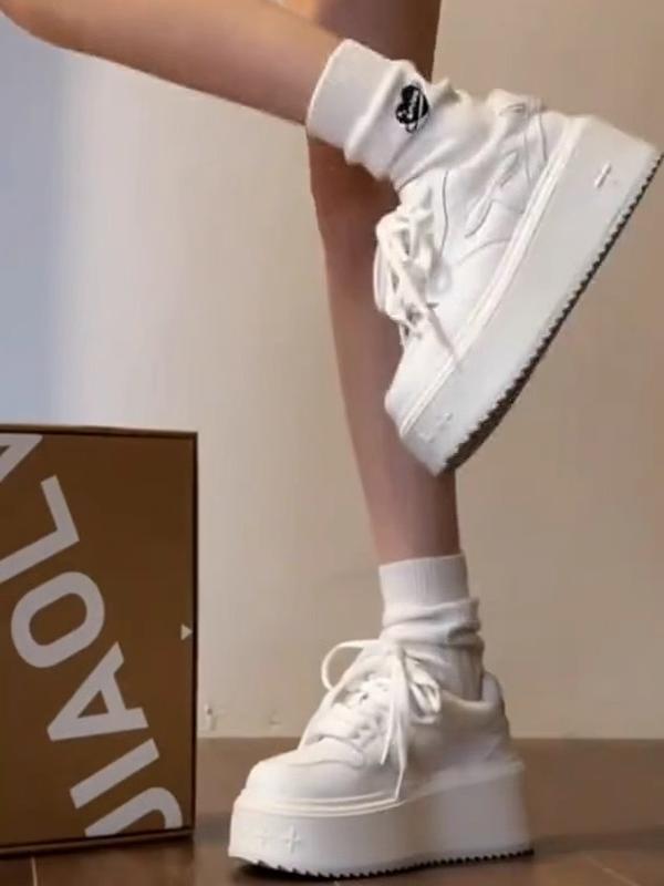 Baskets blanches à semelles épaisses pour femmes: Chaussures à plateforme automne 2025, Style sportif décontracté polyvalent augmentant la hauteur