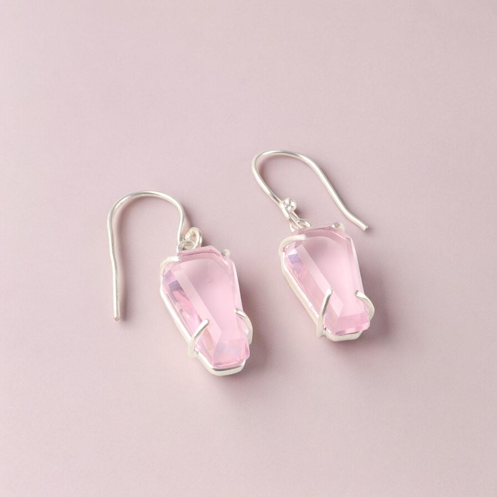 Morganite Gemstone 925 Sterling Silver Jewelry Handcrafted Dangle Earrings 1.48" EE-130-5