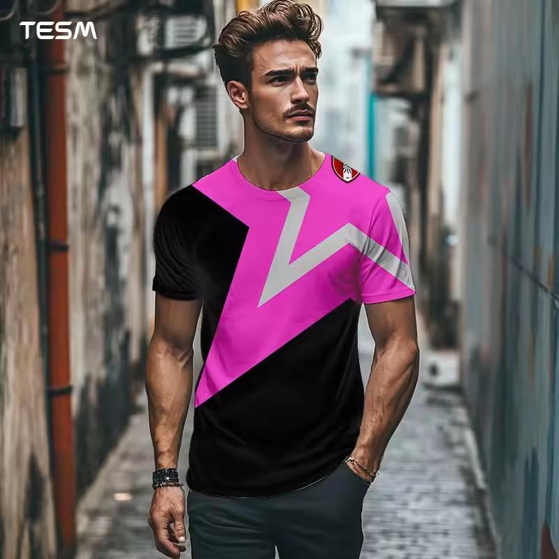 Summer Men's T Shirt Casual Round Neck Loose Tops Fashion Color Contrast Print T Shirt for Men Funny 3D Tee Street Trend Clothes