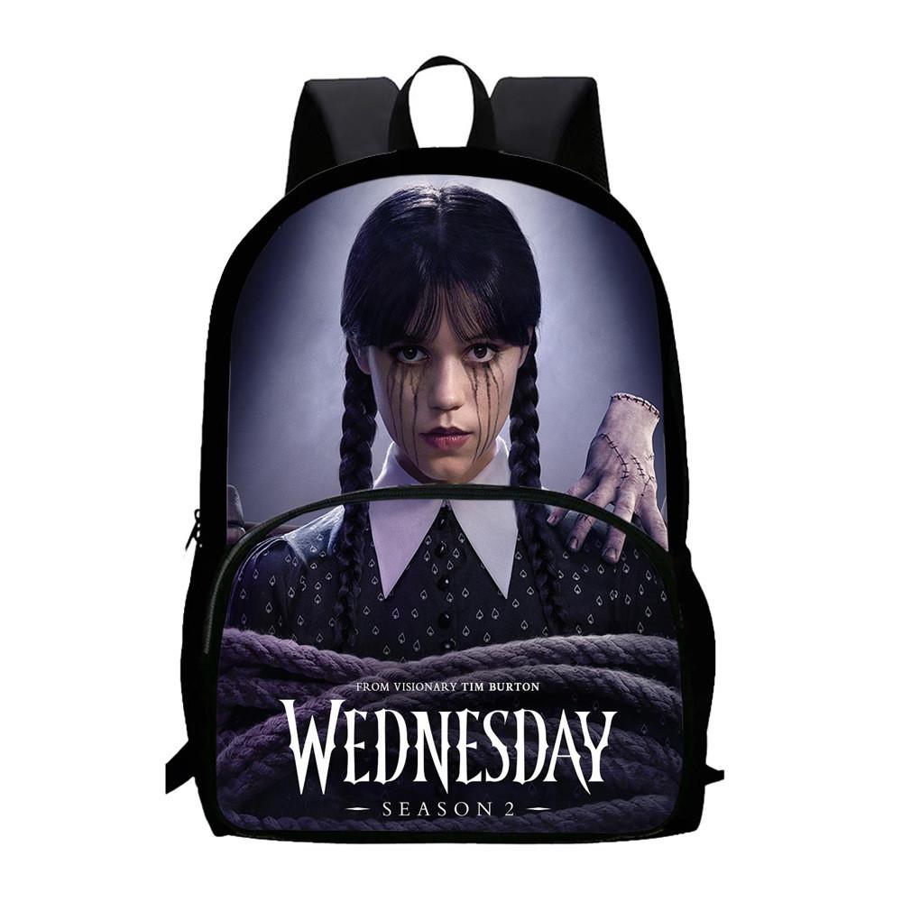 Wednesday Addams Print Backpack With Large Capacity Oxford Fabric School Bag For Teens
