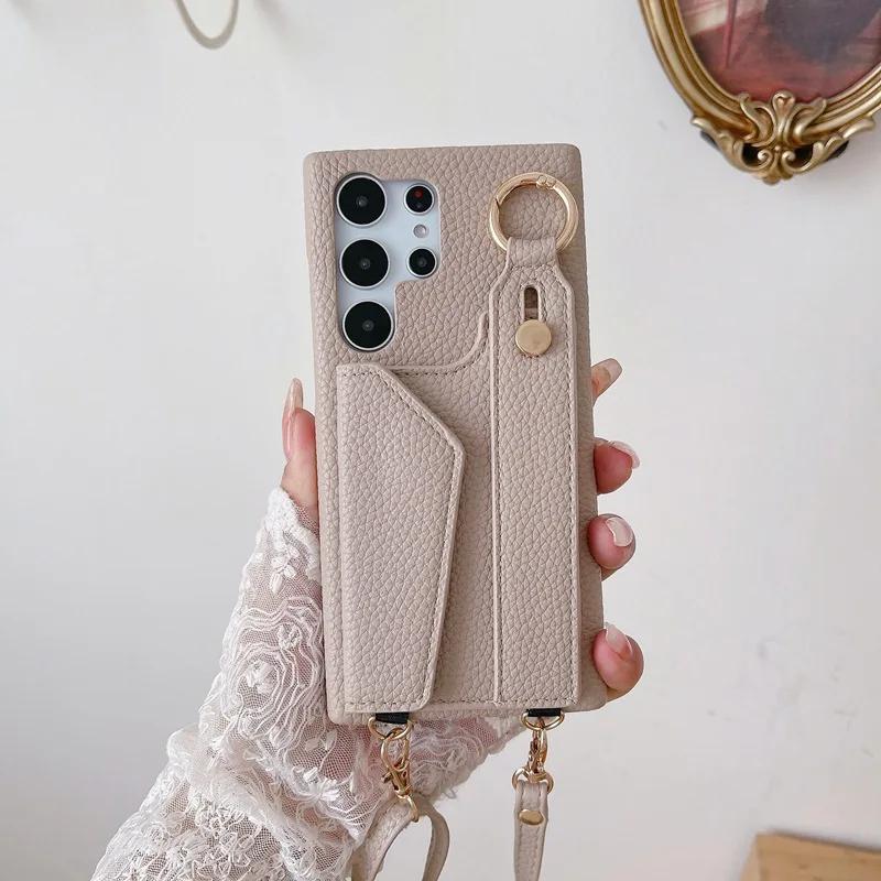 Wrist Strap Crossboby Phone Case for Samsung Galaxy S24 S22 Ultra Plus S23 FE A15 A25 A35 A55 A24 A34 A54 A14 With Card Holder