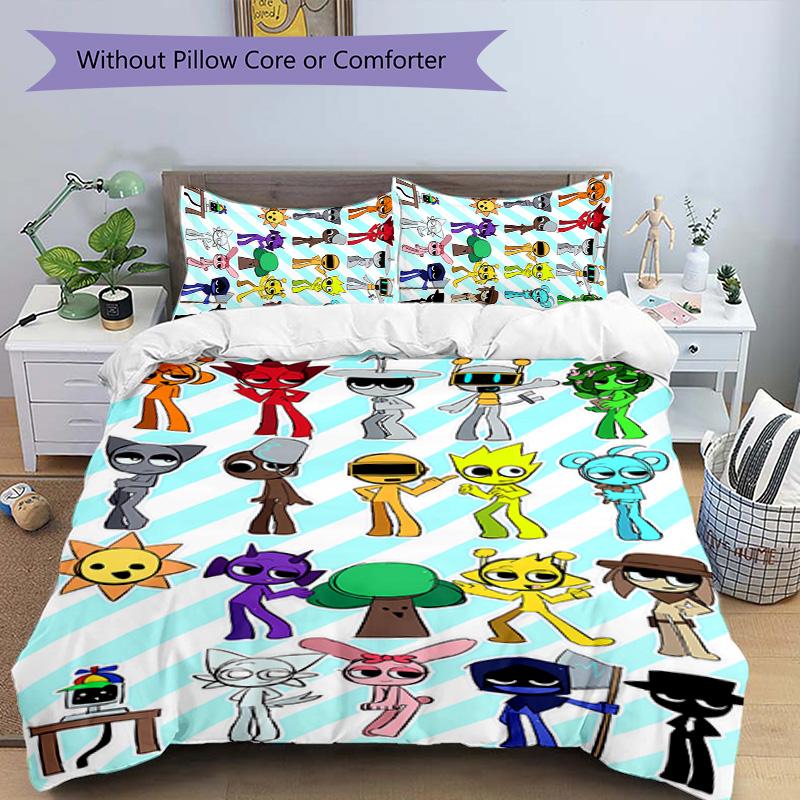 3pcs Sprunki9 pattern bedding set duvet cover set includes duvet cover &pillowcases, perfect all season bedroom decoration & gift