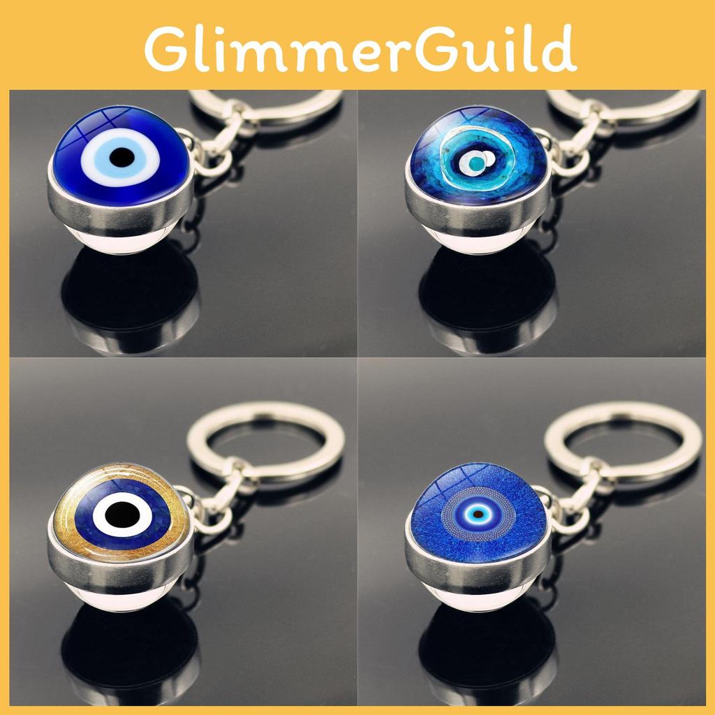 Glorious Turkish Evil Eye Keychain With Elegant Double-sided Crystal Glass Accent