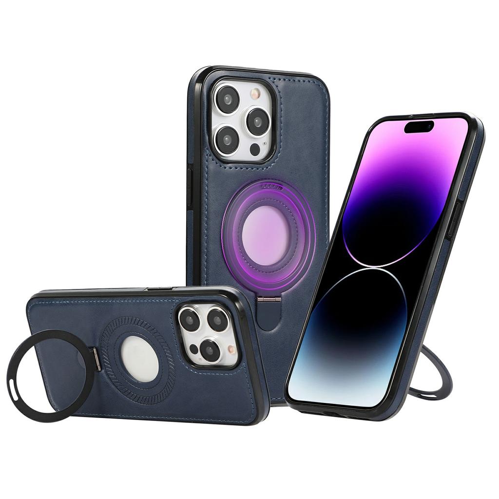 For iPhone 14 Pro Case Magnetic Kickstand PU Leather Coated PC + TPU Phone Cover