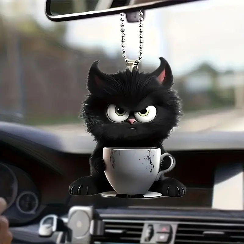 Acrylic Flat New Cute Black Kitten Pendant Cross-border Flat Car Rearview Mirror Pendant Keychain Pendant