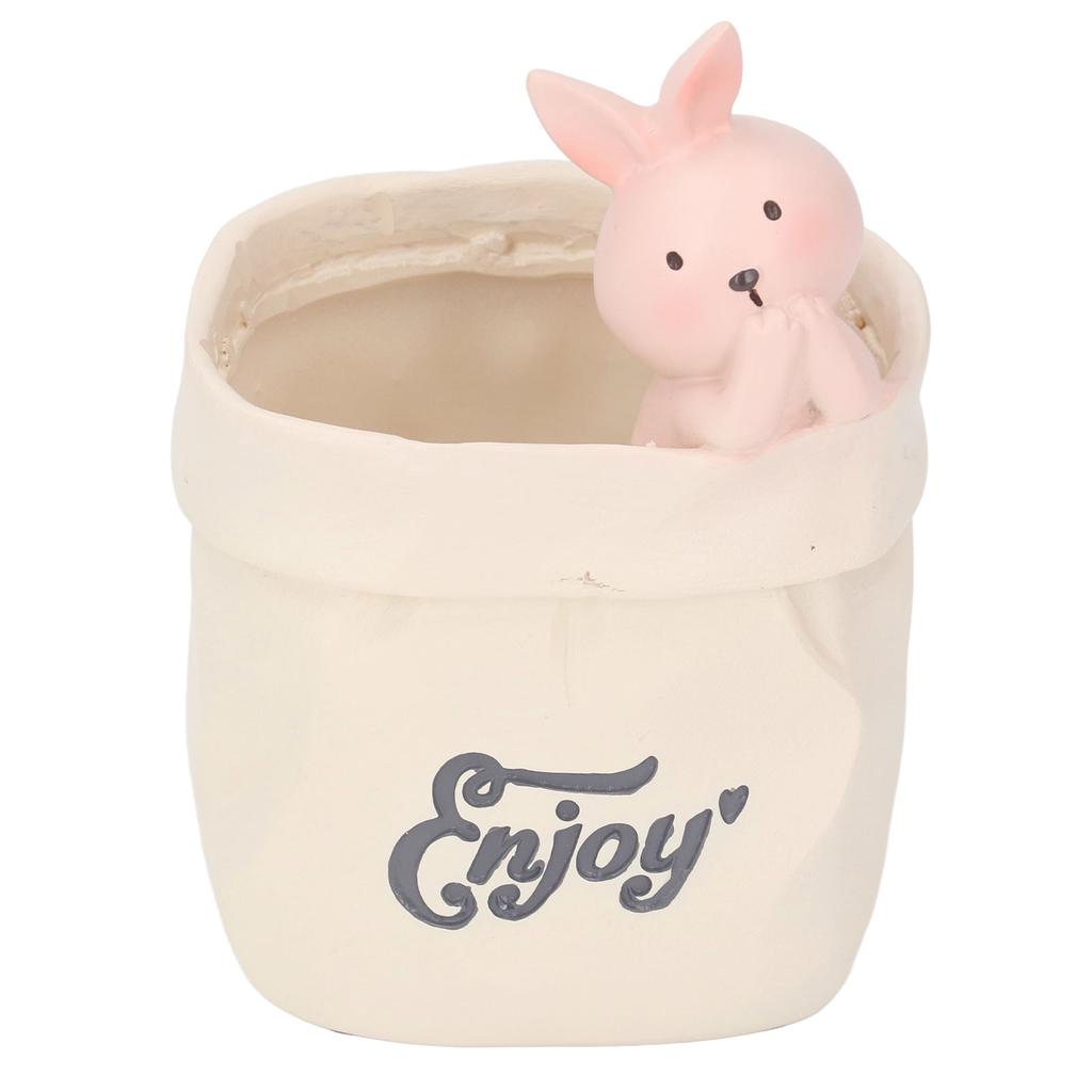 Pen Pencil Holder Desktop Ornament Resin Cute Animal In Grocery Bag Small Succulent Planter for